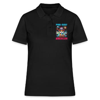 4. Juli-katze Patriotisch, 4. Juli, Usa-flagge. - Frauen Polo Shirt - Schwarz - Vorne - Ailine (174cm)