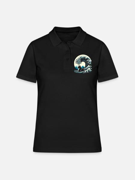 Surfing Cat The big wave off Kanagawa Surfer - Women's Polo Shirt - black