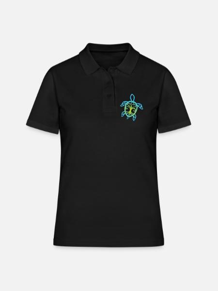 Blaue und gelbe Meeresschildkröten-Symbol - Frauen Polo Shirt - Schwarz