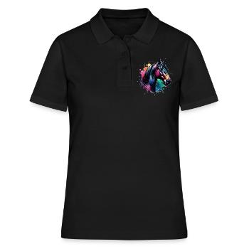 Traber Motiv Pferd - Frauen Polo Shirt - Schwarz - Vorne - Ailine (174cm)