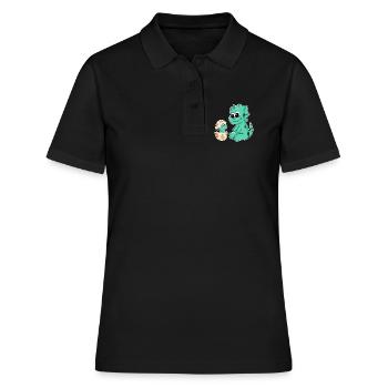 Dinosaurs with Baby Dinosaurs - Women's Polo Shirt - black - Front - Ailine (174cm)