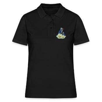 Der elegante Kranich mit Blumen - Frauen Polo Shirt - Schwarz - Vorne - Ailine (174cm)