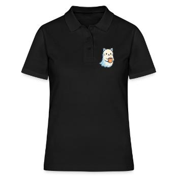 Kaffeegeist Katze mit Becher - Frauen Polo Shirt - Schwarz - Vorne - Ailine (174cm)