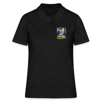 Leuchtendes Einhorn im Sternenrausch - Frauen Polo Shirt - Schwarz - Vorne - Ailine (174cm)