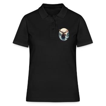 Elchillustration in Bergfluss-Landschaft - Frauen Polo Shirt - Schwarz - Vorne - Ailine (174cm)