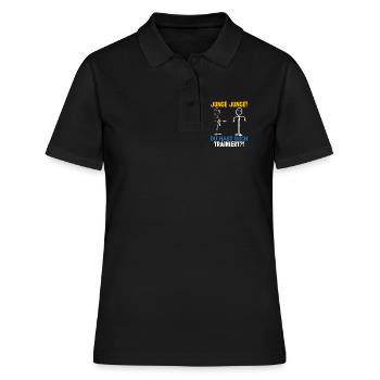Fitness JUNGE JUNGE DU HASTDOCH TRAINIERT LUSTIG - Frauen Polo Shirt - Schwarz - Vorne - Ailine (174cm)