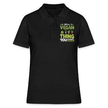 Vegan Veganer - Frauen Polo Shirt - Schwarz - Vorne - Ailine (174cm)