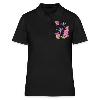 Hummingbirds fluttering between fuchsias - Women's Polo Shirt - black - Front - Ailine (174cm)