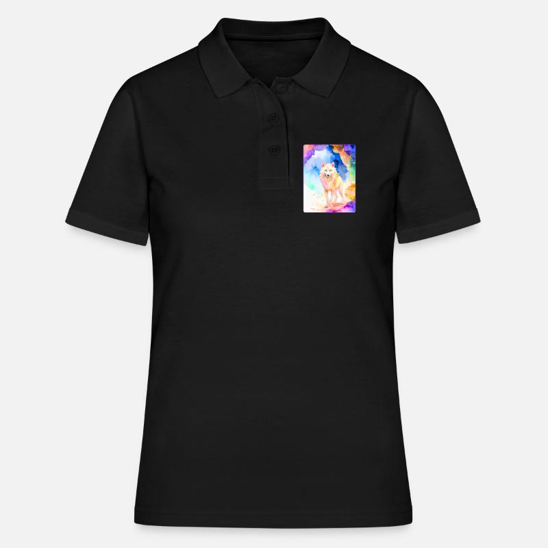 Loup blanc devant une grotte colorée - Polo Femme - noir