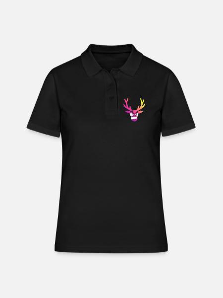Tête de cerf irisée furieuse noël - Polo Femme - noir