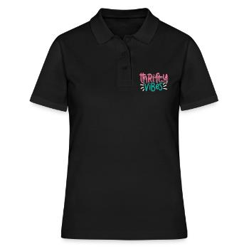 Thrift Shopping Thrifty Vibes Second Hand Thrifter - Frauen Polo Shirt - Schwarz - Vorne - Ailine (174cm)