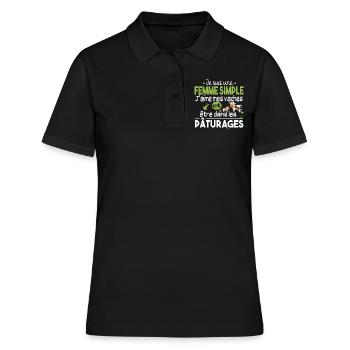Vache Veau Animal Cadeau Femme Pâturage Fermière - Polo Femme - noir - Devant - Ailine (174cm)