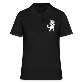 Katze spielt Flöte - Frauen Polo Shirt - Schwarz - Vorne - Ailine (174cm)