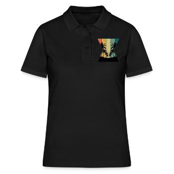 Vintage Palm Tree Beach 2022 Tropical Hello Summer - Frauen Polo Shirt - Schwarz - Vorne - Ailine (174cm)