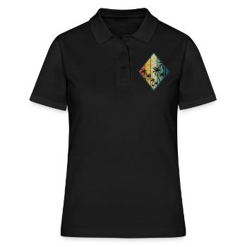 Retro Palm Tree Beach 2022 Tropical Hello Summer - Frauen Polo Shirt - Schwarz - Vorne - Ailine (174cm)