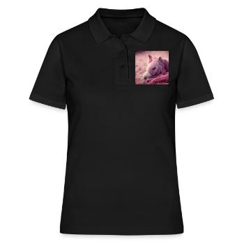 Bébé cheval allongé sur le sol Rose - Polo Femme - noir - Devant - Ailine (174cm)