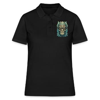 Masque rétro tribal polynésien Tiki Maori - Polo Femme - noir - Devant - Ailine (174cm)
