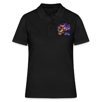 Drôle Chat Joue Guitare Instruments Mignon - Polo Femme - noir - Devant - Ailine (174cm)