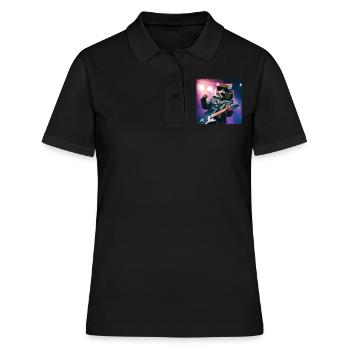 Drôle de chat joue des instruments de guitare Concert mignon - Polo Femme - noir - Devant - Ailine (174cm)