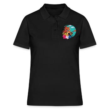 Musician Cat Plays Guitar Instruments Rock Aloha - Women's Polo Shirt - black - Front - Ailine (174cm)