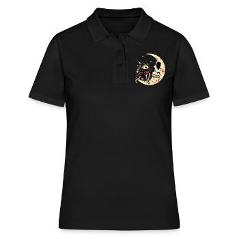 Katze Mond Blumen Muertos Tag der Toten Halloween - Frauen Polo Shirt - Schwarz - Vorne - Ailine (174cm)