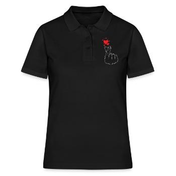 Geste de la main aimant avec coeur pour romantique - Polo Femme - noir - Devant - Ailine (174cm)