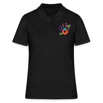 Colorful Handprint Holi Festival Design - Women's Polo Shirt - black - Front - Ailine (174cm)