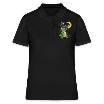 Eid Mubarak Dinosaur Mit Halbmond Und Konfetti - Frauen Polo Shirt - Schwarz - Vorne - Ailine (174cm)