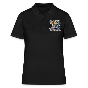 Lustiges älteres Skater Cartoon Design - Frauen Polo Shirt - Schwarz - Vorne - Ailine (174cm)