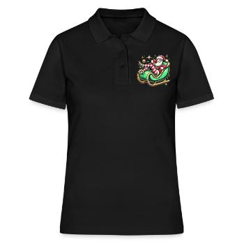 Frecher Weihnachtsmann, der sich auf dem Schlitten räkelt - Frauen Polo Shirt - Schwarz - Vorne - Ailine (174cm)
