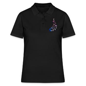 Schmetterling Schwarm Harmonie blau rosa - Frauen Polo Shirt - Schwarz - Vorne - Ailine (174cm)