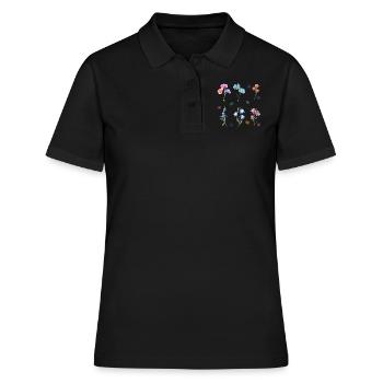 Aquarell-Blumen - Frauen Polo Shirt - Schwarz - Vorne - Ailine (174cm)
