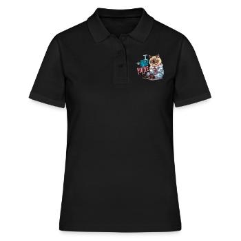 Chat douillet avec du café Humour introverti - Polo Femme - noir - Devant - Ailine (174cm)