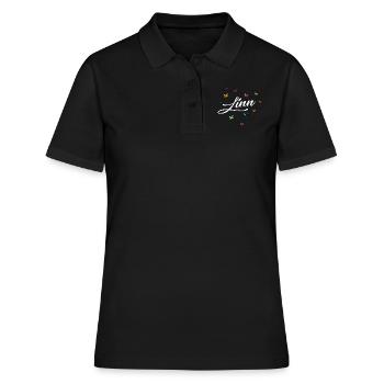 LINN - Mädchen Name mit bunten Schmetterlingen - Frauen Polo Shirt - Schwarz - Vorne - Ailine (174cm)