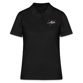 ALEXA - Girl Name with Colorful Butterflies - Women's Polo Shirt - black - Front - Ailine (174cm)