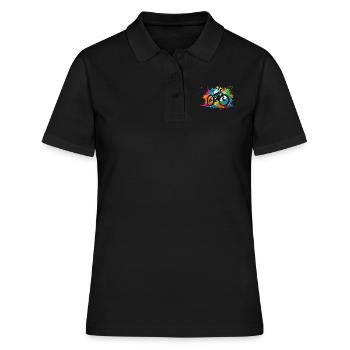 illustration,mountain bike,road bike,graffiti,colorful - Women's Polo Shirt - black - Front - Ailine (174cm)