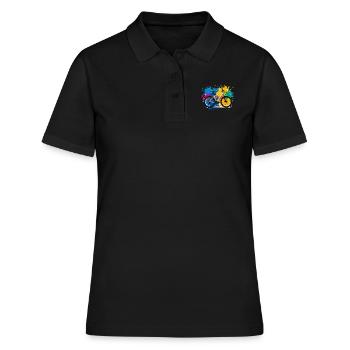 illustration,mountain bike,road bike,graffiti,colorful - Women's Polo Shirt - black - Front - Ailine (174cm)