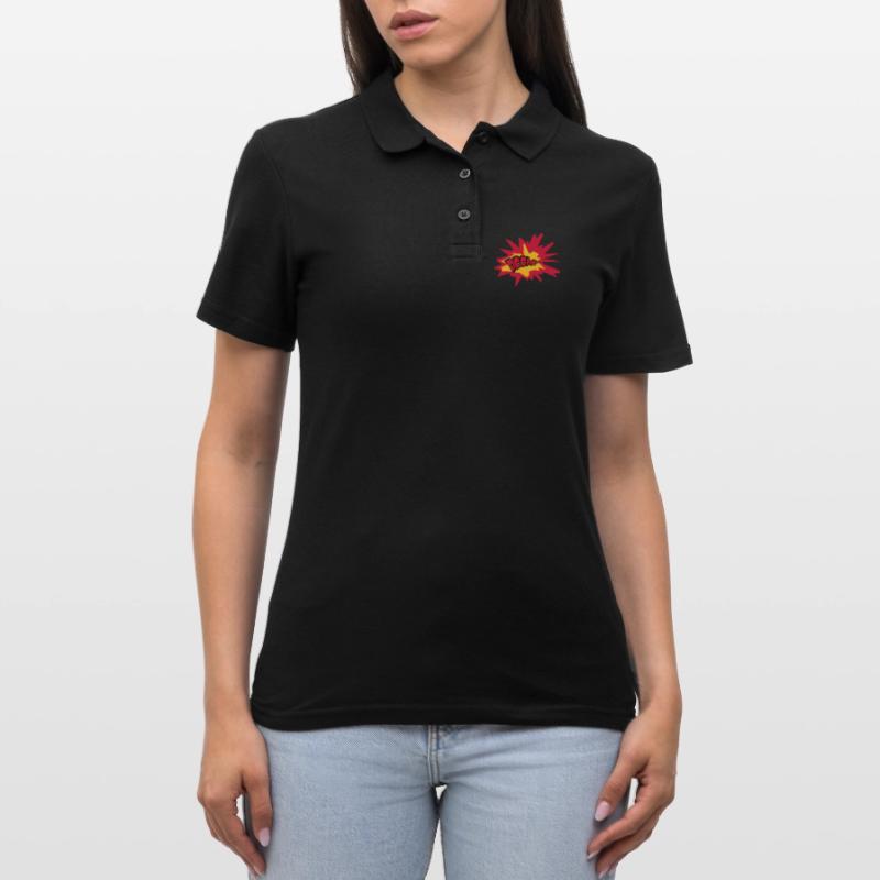 boom text fire flame hot tnt dynamite explode Women's Polo Shirt