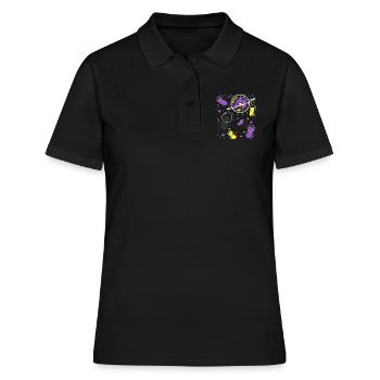 Nonbinary Pride Katze im Weltraum - Frauen Polo Shirt - Schwarz - Vorne - Ailine (174cm)