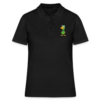ENTE - KLEEBLATT - GLÜCK - GLÜCKSBRINGER - ERPEL - Frauen Polo Shirt - Schwarz - Vorne - Ailine (174cm)