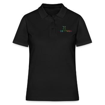 Heartbeat cat rainbow Herzschlag Katze Herz Kurve - Frauen Polo Shirt - Schwarz - Vorne - Ailine (174cm)