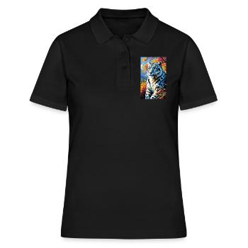 Schneeleopard | Leopard | Raubtier - Frauen Polo Shirt - Schwarz - Vorne - Ailine (174cm)