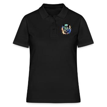 eule,graffiti,malerei,bunt, Aquarell - Frauen Polo Shirt - Schwarz - Vorne - Ailine (174cm)