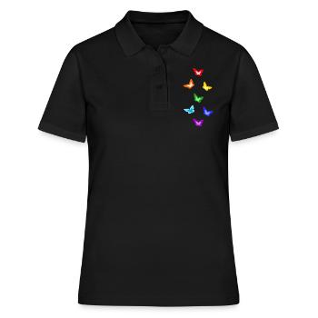 rainbow butterflies; Regenbogen-Schmetterlinge - Frauen Polo Shirt - Schwarz - Vorne - Ailine (174cm)