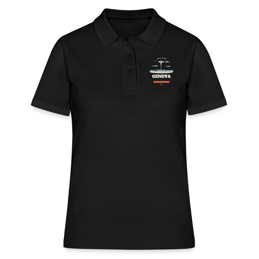 Geneva badge on a women's polo shirt, black