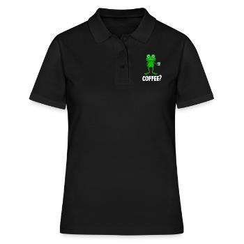 Funny frog with coffee mug coffee espresso - Women's Polo Shirt - black - Front - Ailine (174cm)