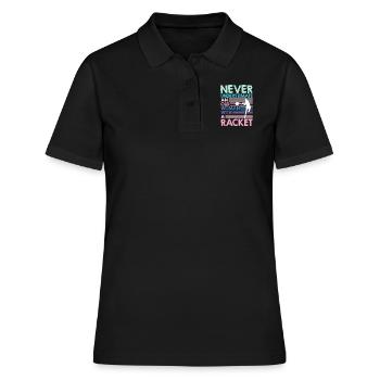 Alte Frau mit Tennisschläger Tennis Oma - Frauen Polo Shirt - Schwarz - Vorne - Ailine (174cm)
