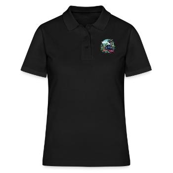 Dampflok durch Palmen - Frauen Polo Shirt - Schwarz - Vorne - Ailine (174cm)