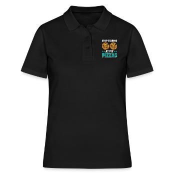 Pizza Fan Stop Staring at my Pizzas Backfans - Frauen Polo Shirt - Schwarz - Vorne - Ailine (174cm)