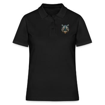 Captivant Op Art Tiger en bleu et ocre - Polo Femme - noir - Devant - Ailine (174cm)